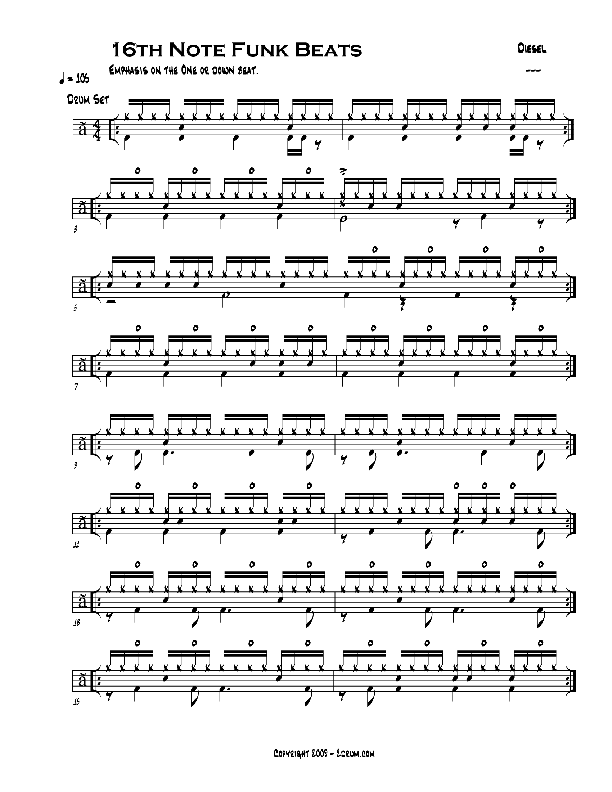 drum lessons 16th note Funk beats
